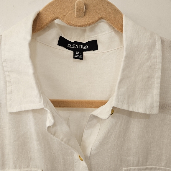 NWT - Linen Ellen Tracy White Button Down Shirt - Size XL - Picture 4 of 12